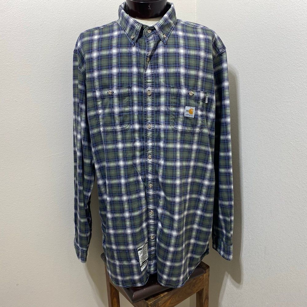 Carhartt Big & Tall Flame Resistant Classic Plaid Long Sleeve Shirt Size 2XL T